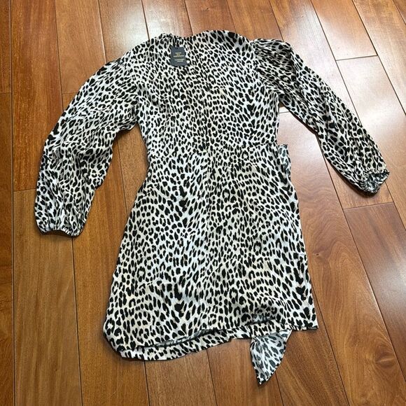 NWT MAJE Ruffled leopard-print crepe mini dress size 36 US 4 - Picture 7 of 11